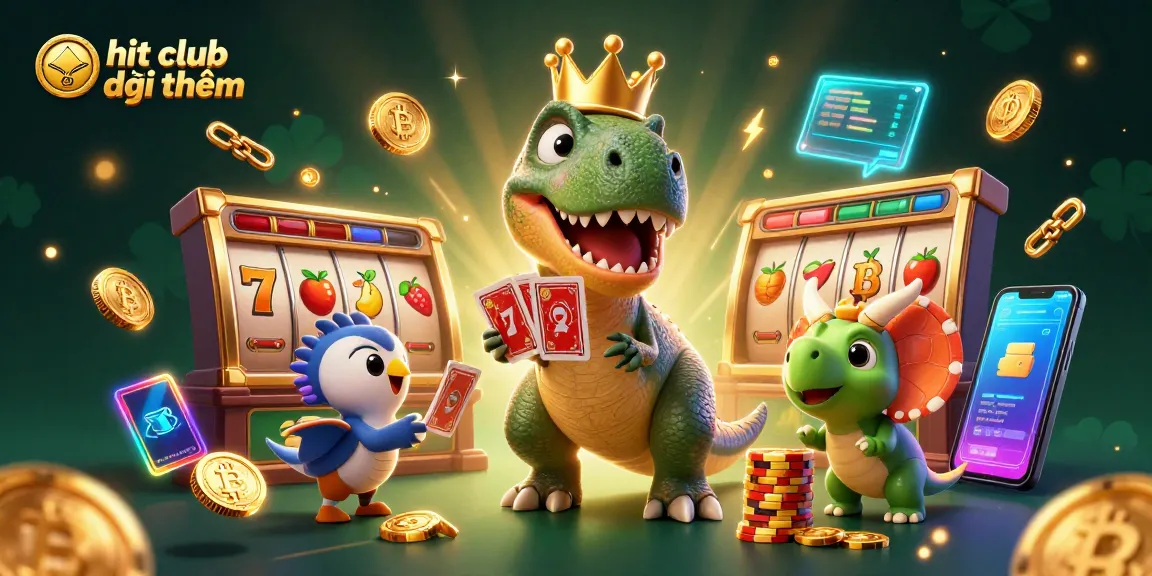 Engage in fun gameplay at hit club đổi thưởng with a vibrant 3D T-Rex and captivating casino elements.