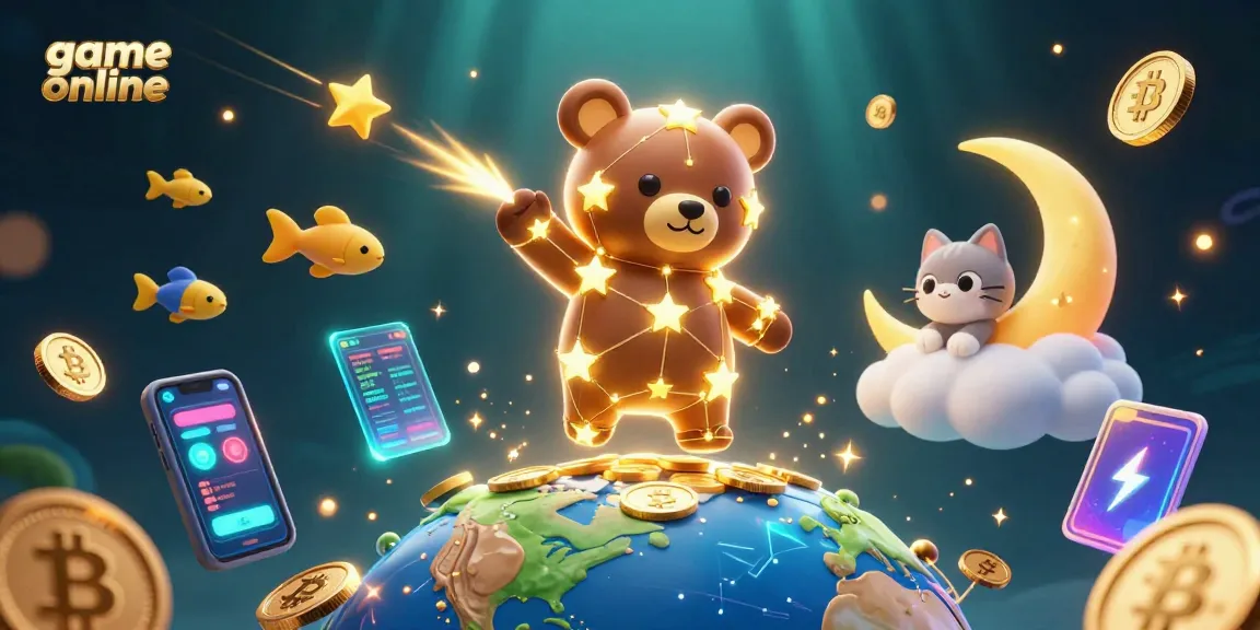 Experience thrilling game online action with luminous cryptocurrency elements and vibrant gaming characters.