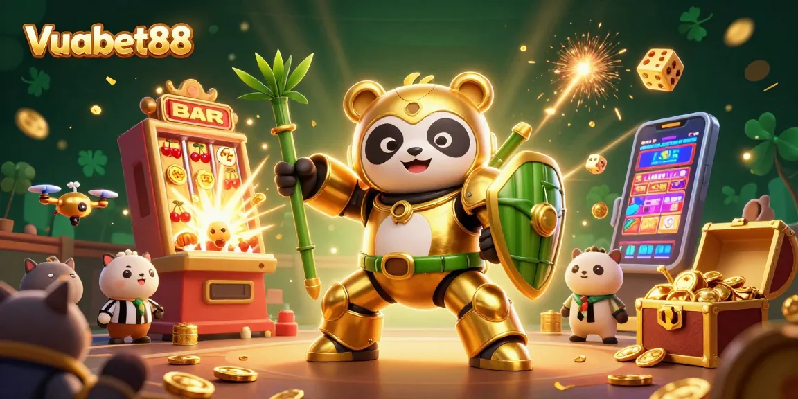Experience thrilling gaming moments with Vuabet88's vibrant 3D casino illustration featuring dynamic elements.