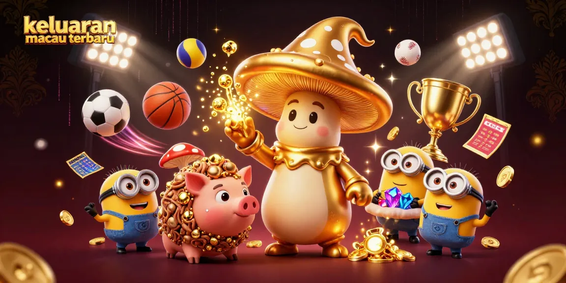 Engage with keluaran macau terbaru through a vibrant 3D casino illustration of a golden mushroom wizard and sports elements.