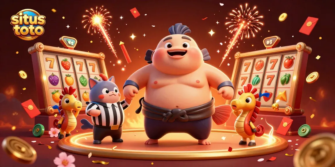Engage with situs toto in this dynamic casino illustration featuring a fugu in a sumo ring.