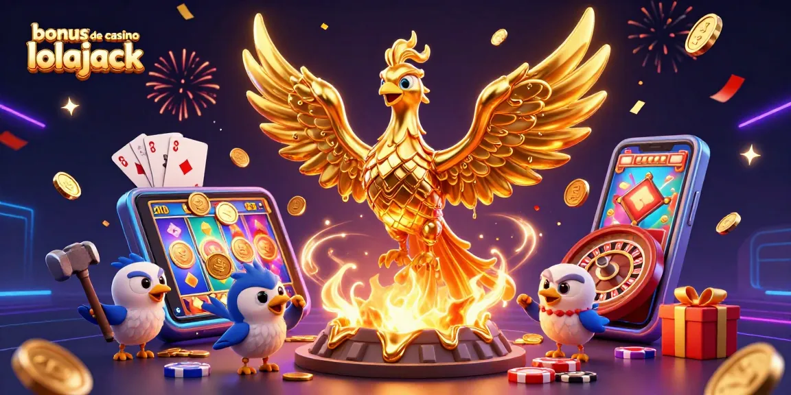 Bonus de casino lolajack : gagnez des pièces d'or avec des jeux de casino animés et des phoenix en or.