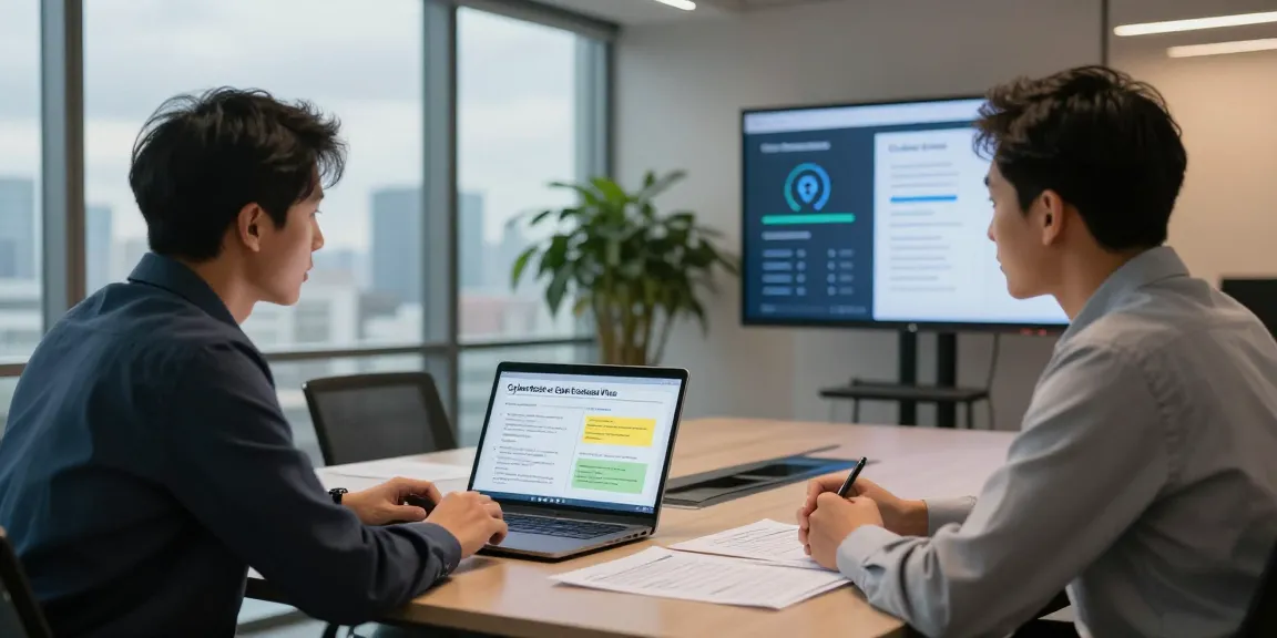 Cyber essentials vs cyber essentials plus discussion with cybersecurity professional and client in modern office.