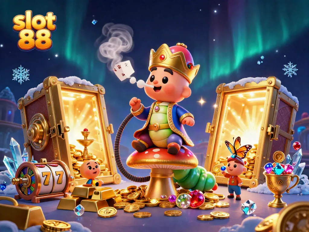 Experience the thrill of slot 88 through this enchanting 3D illustration depicting game elements and vibrant casino themes.