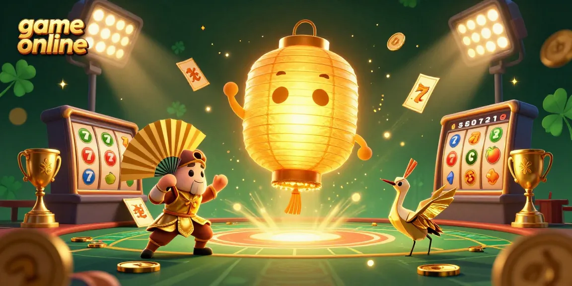 Engage in game online with a vibrant casino scene featuring lucky symbols and golden lantern spirit.