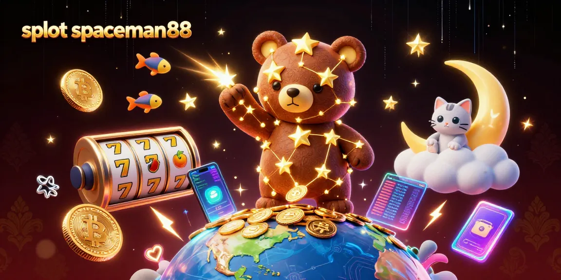 Engage with slot spaceman88 immersive 3D scene featuring a cosmic bear, vibrant coins, and dynamic slot elements.