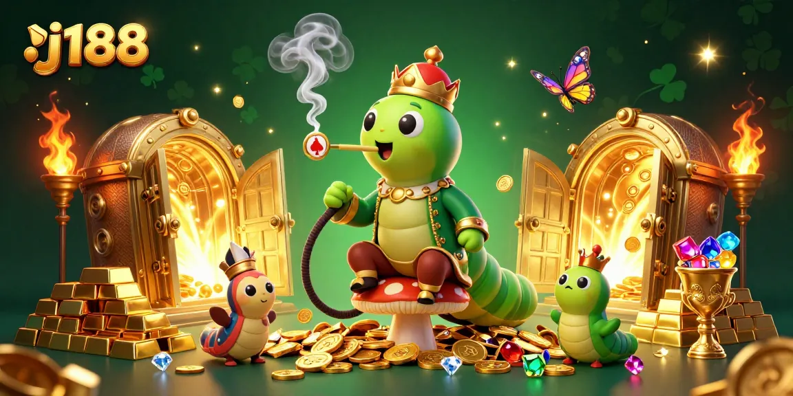 Experience j188's immersive casino world with the caterpillar master, poker symbols, and golden treasures.