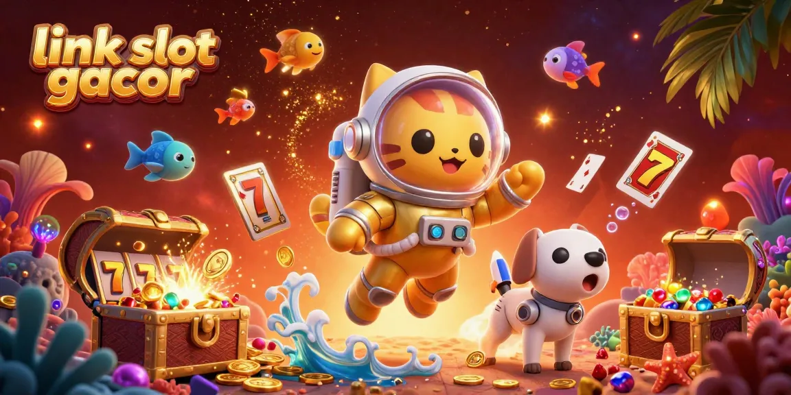 Experience the thrill of link slot gacor with colorful game elements and a dynamic illustration of a space-themed casino adventure.