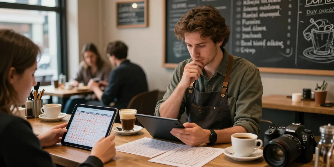 Analisis nomor rejeki oleh barista di kafe sambil mencatat pola angka yang mempengaruhi hasil togel